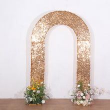 Gold Double-Sided Big Payette Sequin Open Arch Backdrop Cover, U-Shaped Fitted Arch Slipcover 8ft