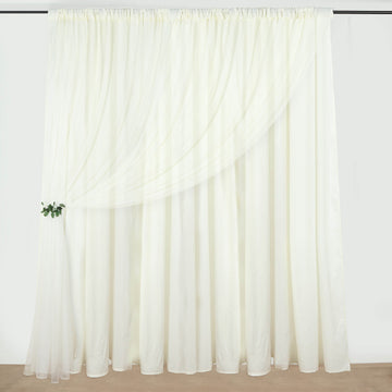 Ivory Chiffon Polyester Divider Backdrop Curtain, Dual Layer Event Drapery Panel with Rod Pockets - 10ftx10ft