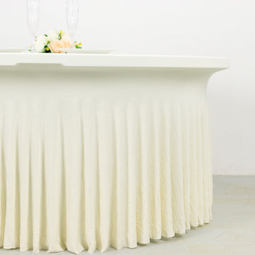 <strong>Fitted Ivory Table Cover With Ruffles</strong>