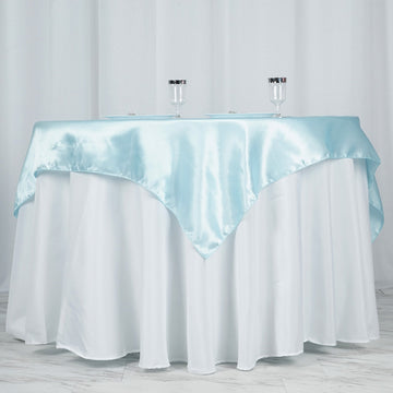Create a Memorable Event with a Light Blue Square Smooth Satin Table Overlay