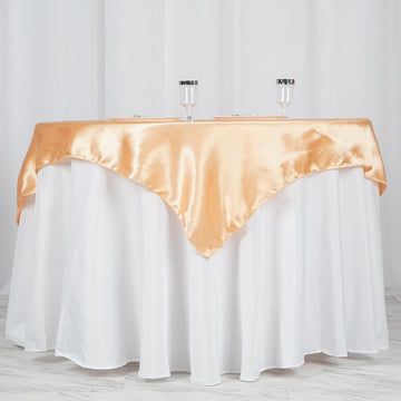 Peach Square Smooth Satin Table Overlay 60"x60"