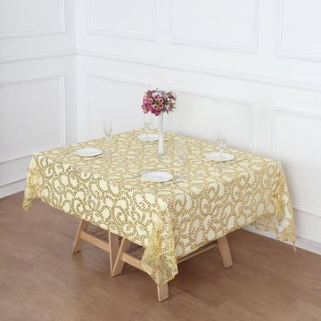 Add Opulence and Allure to Your Table Settings with a Gold Square Sheer Table Overlay