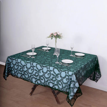 Versatile and Timeless: The Hunter Emerald Green Sequin Leaf Embroidered Seamless Tulle Table Overlay
