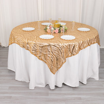 Luxurious Gold Wave Mesh Square Table Overlay for All Occasions