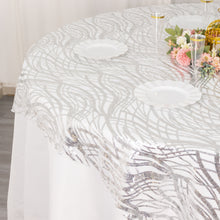 72x72inch Silver Wave Mesh Square Table Overlay With Embroidered Sequins
