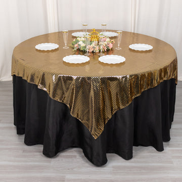 Create an Unforgettable Atmosphere with the Shiny Black Gold Foil Polyester Table Overlay