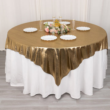 Versatile and Easy to Use Antique Gold Shimmer Sequin Dots Square Polyester Table Overlay