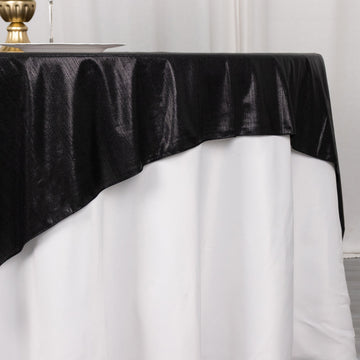 Transform Any Event with the Black Shimmer Sequin Dots Tablecloth Overlay