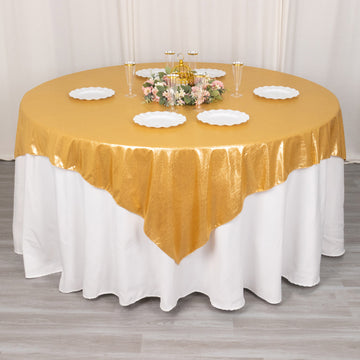 Make a Statement with the Gold Shimmer Sequin Dots Square Polyester Table Overlay