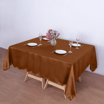 Enhance Your Table Decor with the Cinnamon Brown Satin Square Overlay