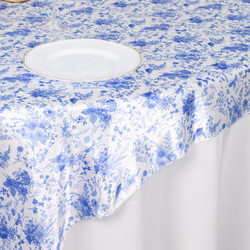 Create a Visual Masterpiece with the White Blue Chinoiserie Floral Print Table Topper
