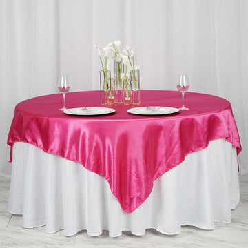 Create a Festive Atmosphere with the Fuchsia Seamless Satin Square Tablecloth Overlay