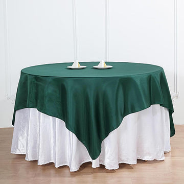 Elevate Your Event Decor with the Hunter Emerald Green Seamless Satin Square Tablecloth Overlay