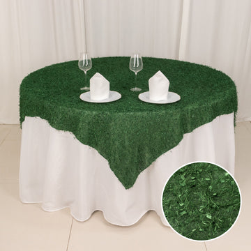 Elevate Your Event Decor with the Green Fringe Shag Table Overlay