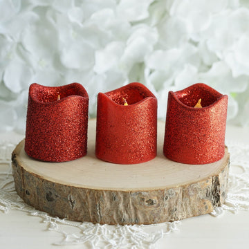 Add Sparkle to Your Events with Red Glittered Flameless LED Votive Candles