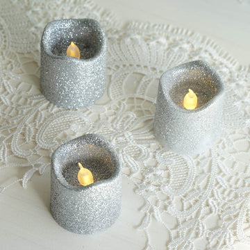 Create Unforgettable Moments with Silver Glittered Flameless LED Votive Candles