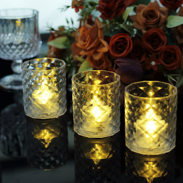 Elegant Clear Acrylic Diamond LED Tealight Candle Holder Sets