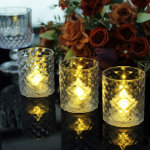 12 Pack | 3inch Clear Acrylic Diamond LED Tealight Candle Holder Sets, Warm White Battery Operated
