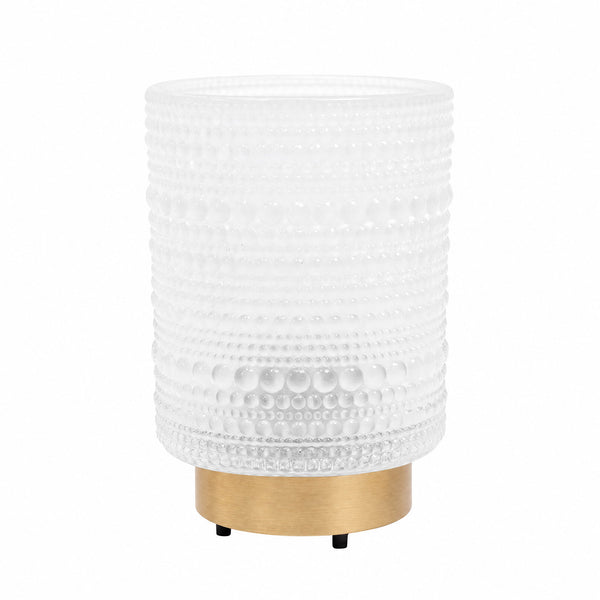 Textured frosted glass table lamp with gold base on white background#whtbkgd