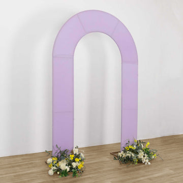 Experience Timeless Elegance with the Lavender Lilac Spandex Fitted Open Arch Backdrop Cover
