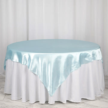 Light Blue Seamless Satin Square Tablecloth Overlay 72" x 72"