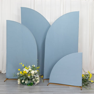 Transform Your Wedding Arch with Matte Dusty Blue Fitted Spandex Half Moon Arch Covers