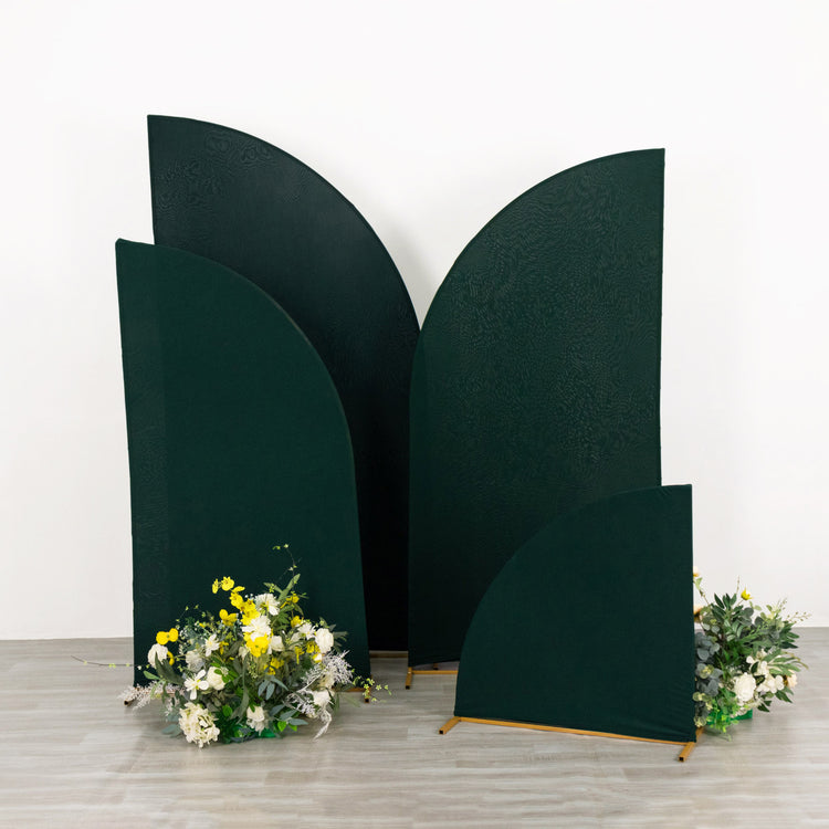 Set of 4 | Matte Hunter Emerald Green Fitted Spandex Half Moon Wedding Arch Covers, Custom Fit