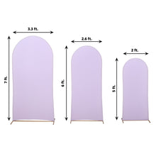 Three different sizes of Fitted Spandex Arch Covers in Matte Lavender Lilac color