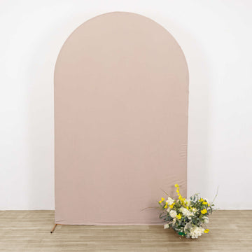 Matte Nude Spandex Fitted Chiara Backdrop Stand Cover For Round Top Wedding Arch - 8ft