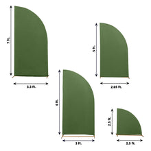 Four different sizes of Spandex Matte Olive Green Half Moon Shape Backdrop Stand Covers