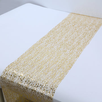 Elevate Your Table Setting with Shiny Gold Glitter Mesh Polyester Table Runner