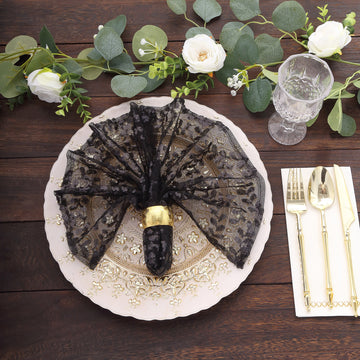Sheer Elegance for Your Dining Experience with Sparkly Black Leaf Vine Napkins
