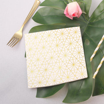 Convenience and Style in Bulk: 20 Pack Metallic Gold Geometric Design Paper Dinner Napkins