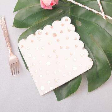 Convenience and Style Combined: Metallic Rose Gold Dotted Paper Dinner Napkins