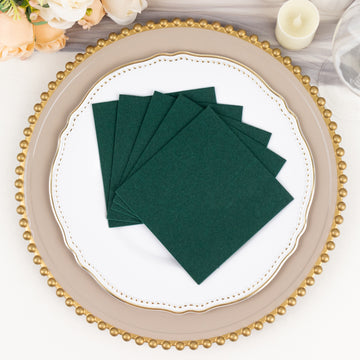 Indulge in the Luxurious Hunter Emerald Green Soft Linen-Feel Airlaid Paper Beverage Napkins