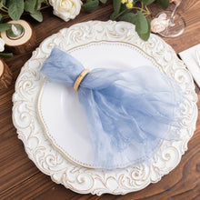 5 Pack Dusty Blue Sheer Crinkled Organza Wedding Napkins, Premium Shimmer Decorative Dinner Napkins