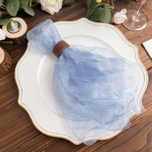 5 Pack Dusty Blue Sheer Crinkled Organza Wedding Napkins, Premium Shimmer Decorative Dinner Napkins