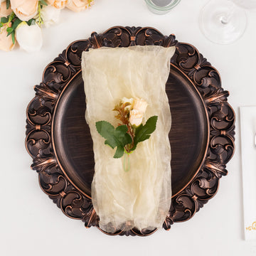 Create Stunning Wedding Table Decor with Champagne Sheer Crinkled Organza Napkins