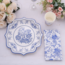20 Pack White Blue Chinoiserie Floral Print Paper Napkins, Soft 2-Ply Highly Absorbent Disposable Di