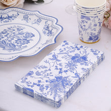 20 Pack White Blue Chinoiserie Floral Print Paper Napkins, Soft 2-Ply Highly Absorbent Disposable Di