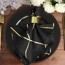 5 Pack Black Cloth Dinner Napkins with Gold Geometric Design 20 Inch x 20 Inch