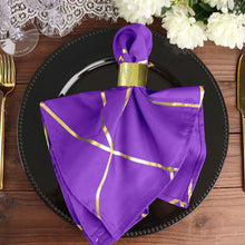 20 Inch x 20 Inch Purple Polyester Cloth Napkins with Gold Foil Geometric Design 5 Pack