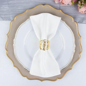 Elevate Your Table Setting with Shiny Gold Laser Cut Rose Metal Cuff Napkin Rings