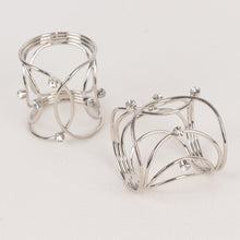 4 Pack Silver Metal Rhinestone Napkin Rings With Hollow Woven Style, Elegant Napkin Holders