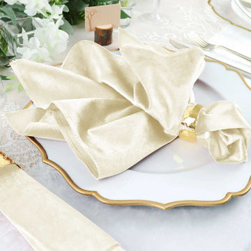 Ivory Velvet Cloth Dinner Napkins - Add Elegance to Your Tablescape
