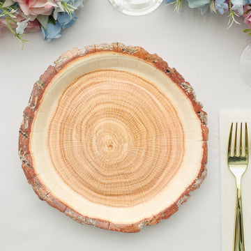 25 Pack Natural Farmhouse Wood Slice Paper Dinner Plates - Rustic Disposable Party Plates