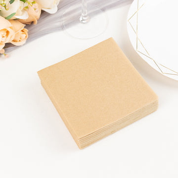 20 Pack Natural Soft Linen-Feel Airlaid Paper Beverage Napkins, Highly Absorbent Disposable Cocktail Napkins - 5"x5"