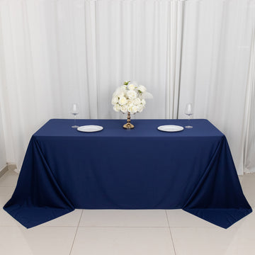Experience Luxury and Convenience with the Navy Blue Premium Scuba Rectangular Tablecloth