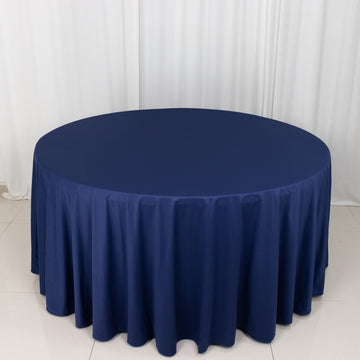 Navy Blue Premium Scuba Round Tablecloth, Wrinkle Free Polyester Seamless Tablecloth 120"