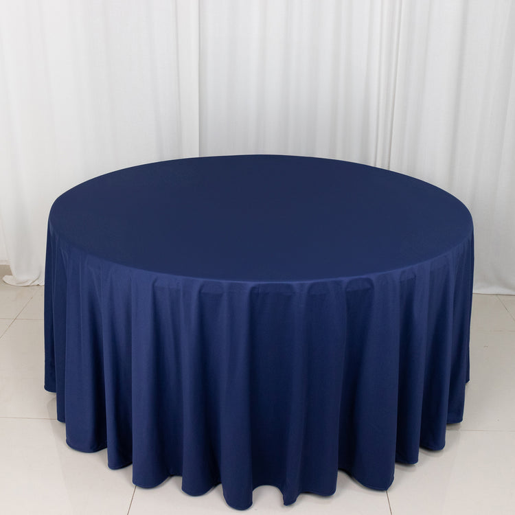 Navy Blue Premium Scuba Round Tablecloth, Wrinkle Free Polyester Seamless Tablecloth 120inch